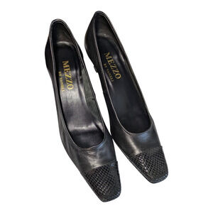 Mezzo by Vaneli - Rickie Vintage Black Leather Square Toe Heels - Size 7N